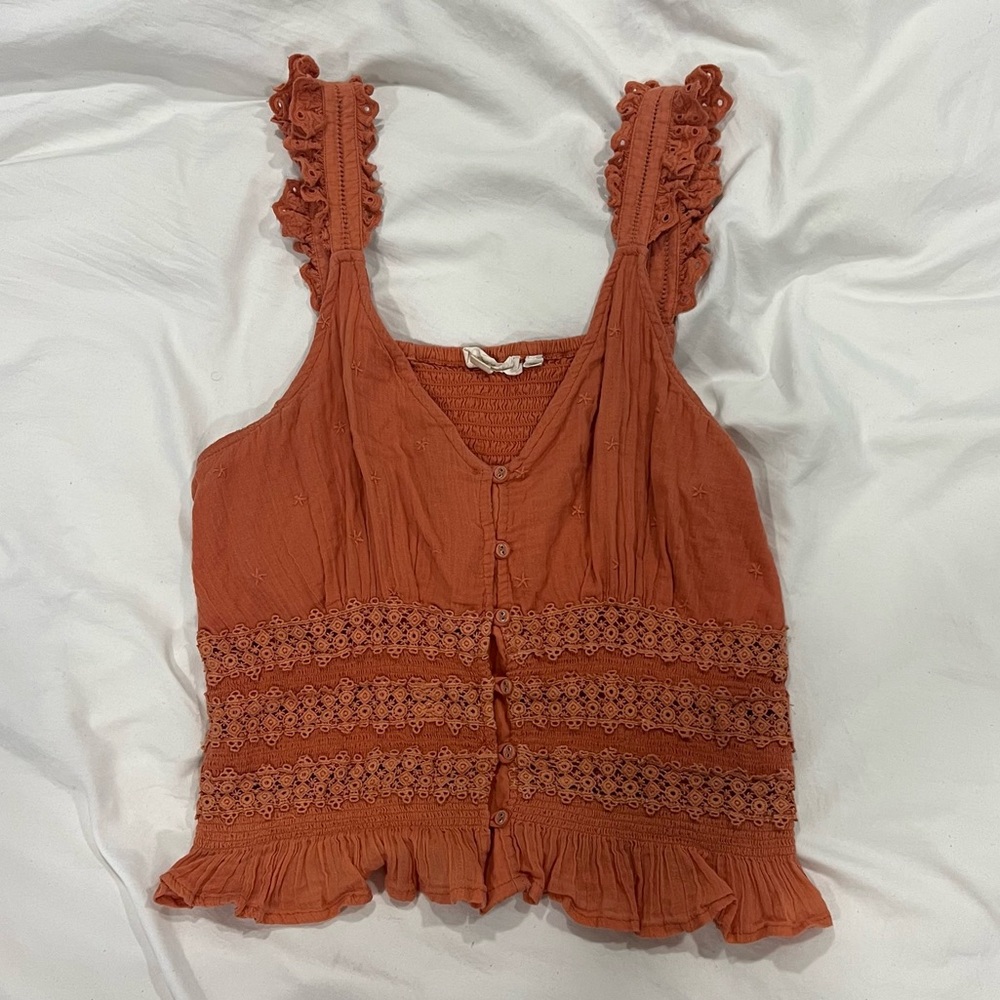 Coral colored peasant tank top